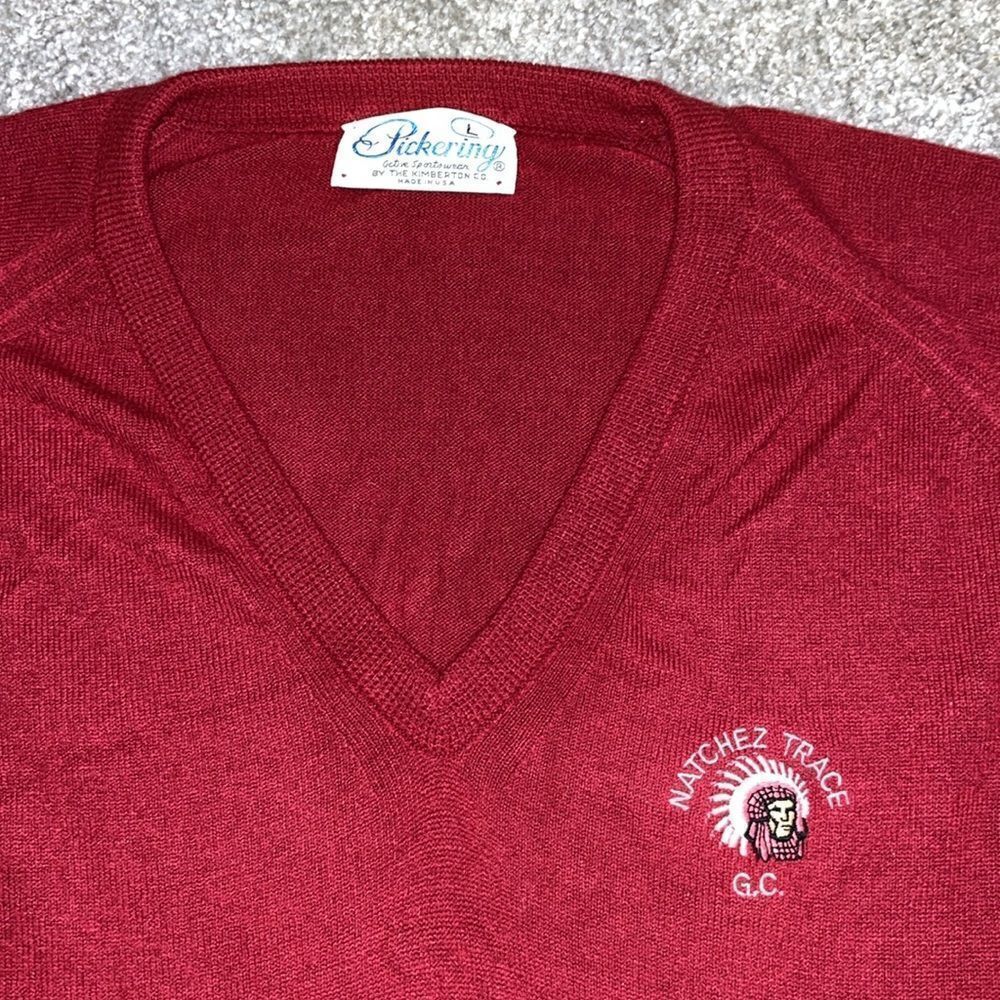 Vintage Pickering Natchez Trace old logo Indian chief golf sweater sweatshirt L